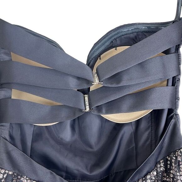 Hailey Logan by Adrianna Papell Size 1/2 Mini Dress Gray Sparkle Strapless Prom - Picture 5 of 12